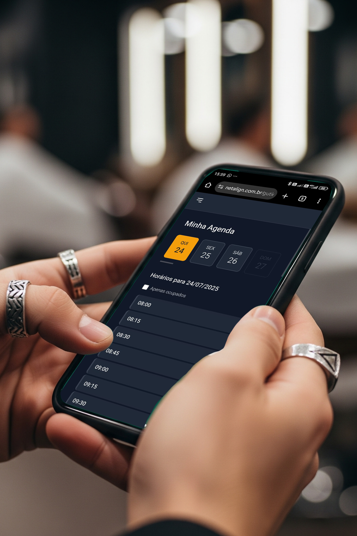 Demonstração do Cliente na Hora em um celular